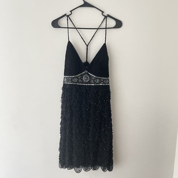 Vtg Y2K Sue Wong Black Silk Beaded Cocktail Dress 6 Vampy Witchy Fairy Grunge - Picture 5 of 12